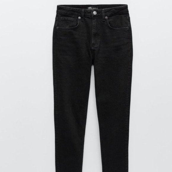 Zara Black Jeans NEW Slim Cut Hi-Rise Ankle Length Size 14 - Picture 2 of 12